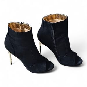 Liliana Black Peep Toe Stiletto Ankle Boots Size 10